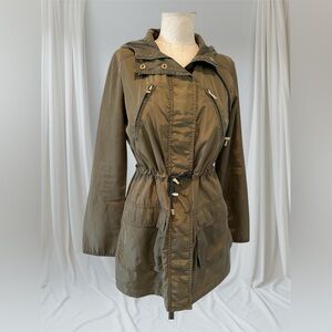 Zara Basic Women's Olive Green Polyester Nylon Hooded Jacket Rain Coat Size S